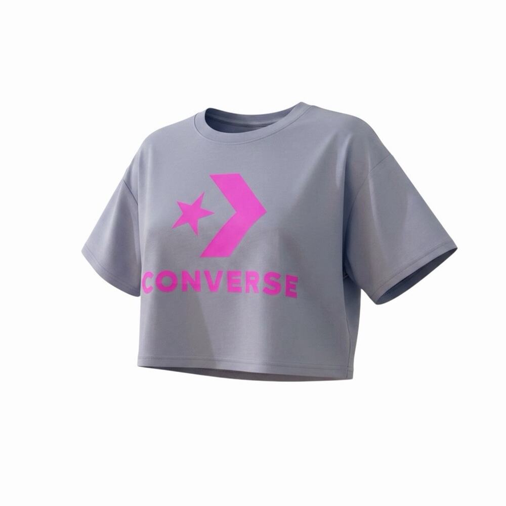 Converse Women Size XL Cropped Graphic Tee Lavender Purple Hot Pink Logo NWT